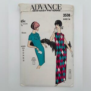 🌹New Listing🌹Vintage Advance #3538 Women’s Short & Long Dresses Sewing Pattern